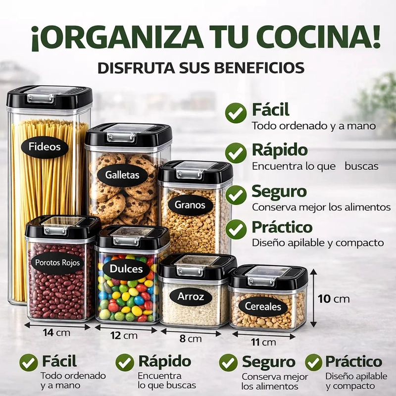 SET DE 7 FRASCOS ORGANIZADORES HERME TICOS PARA ALIMENTOS - 7