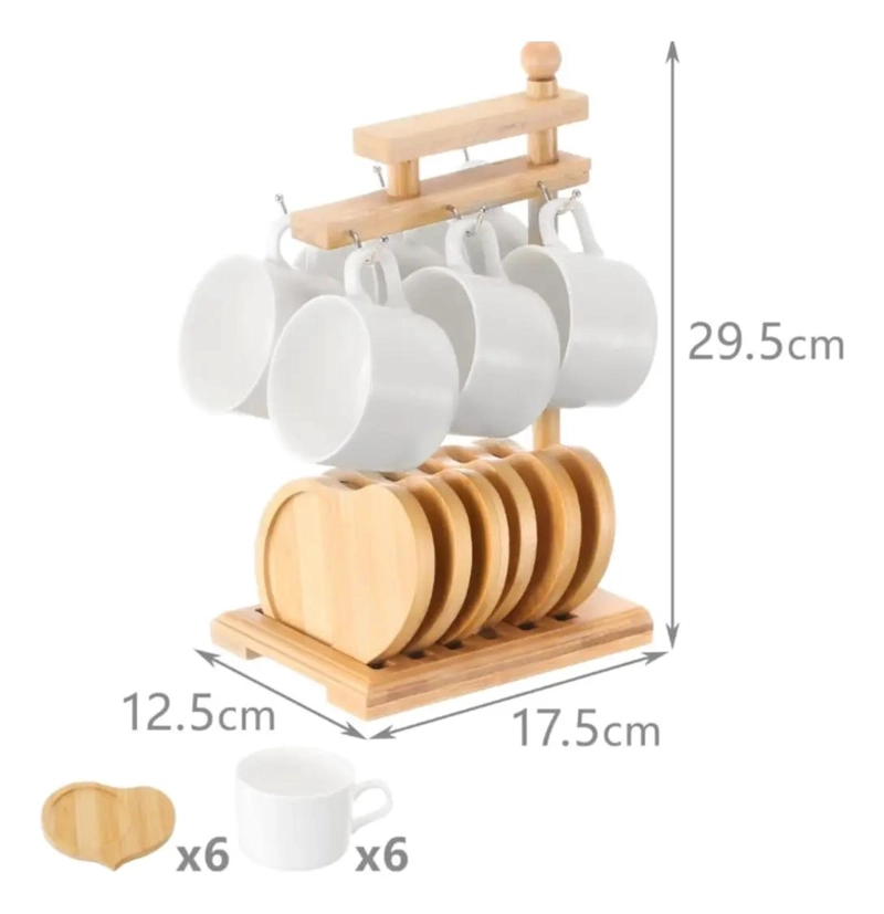 JUEGO DE TAZAS DE CERAMICA CON ORGANIZADOR DE BAMBU - 2