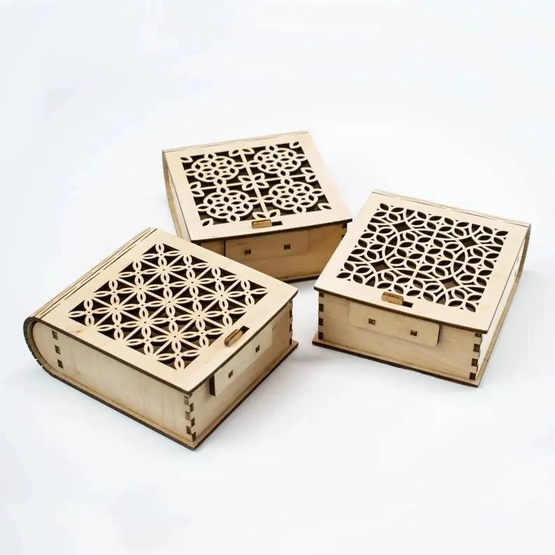 CAJA ORGANIZADORA DE MADERA NATURAL CON TAPA DECORATIVA - 1