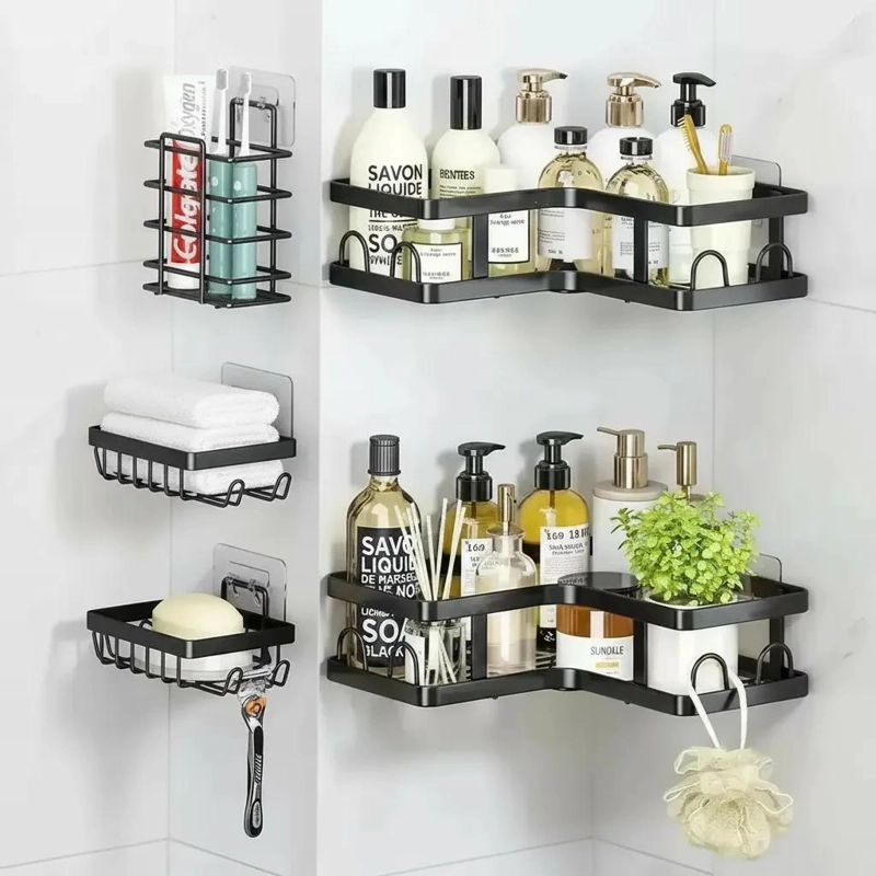 ORGANIZADOR ESQUINERO ADHESIVO PARA BAÑO EN COLOR NEGRO - 7