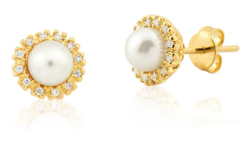 AROS ELEGANTES BAÑADOS EN ORO CON PERLAS Y CIRCONES - 1