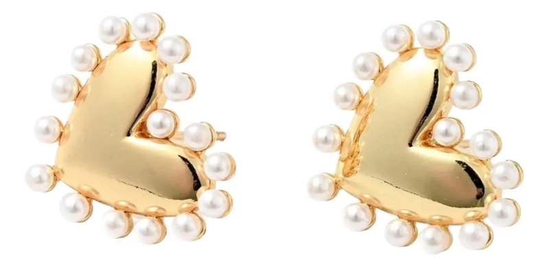 AROS DE CORAZON CON PERLAS PARA DAMA EN COLOR DORADO - 1