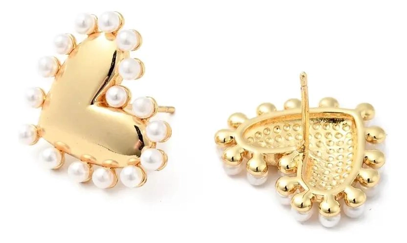 AROS DE CORAZON CON PERLAS PARA DAMA EN COLOR DORADO - 2