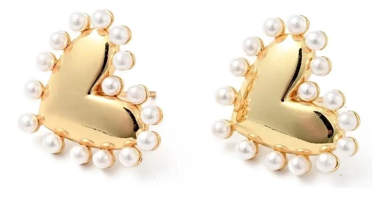 AROS DE CORAZON CON PERLAS PARA DAMA EN COLOR DORADO - 3