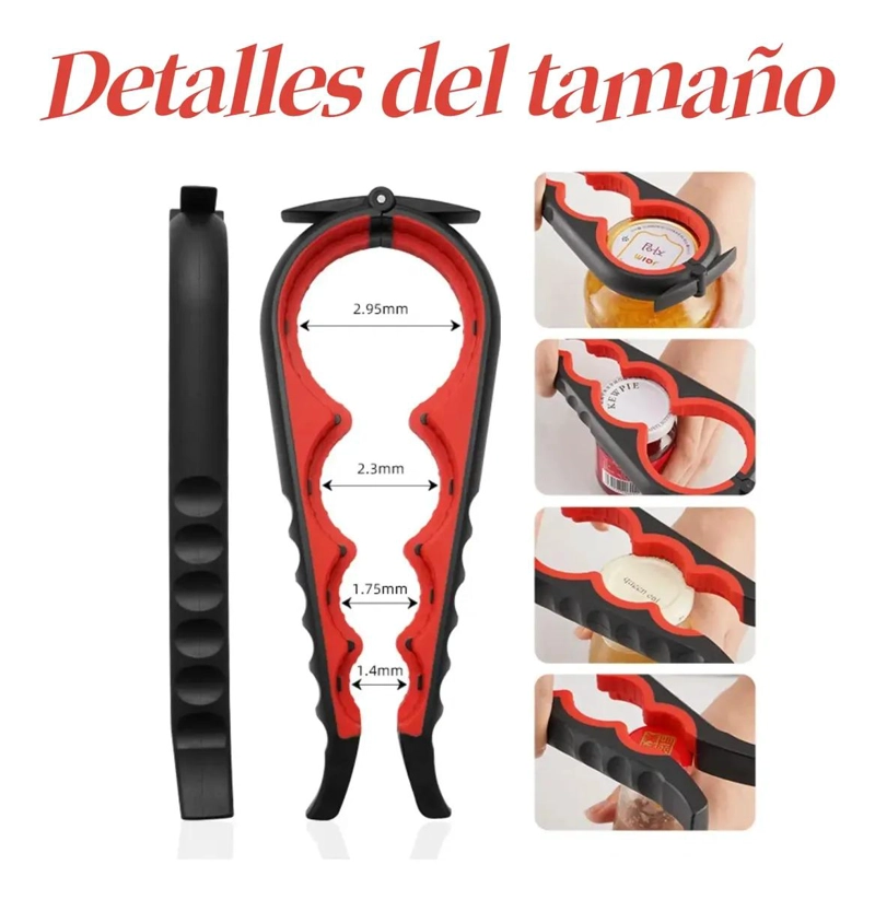 ABRIDOR MULTIFUNCIONAL 4 EN 1 PARA BOTELLAS LATAS Y FRASCOS CON MANGO ANTIDESLIZ - 3