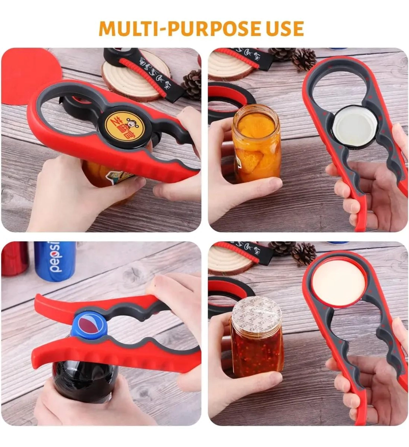 ABRIDOR MULTIFUNCIONAL 4 EN 1 PARA BOTELLAS LATAS Y FRASCOS CON MANGO ANTIDESLIZ - 6