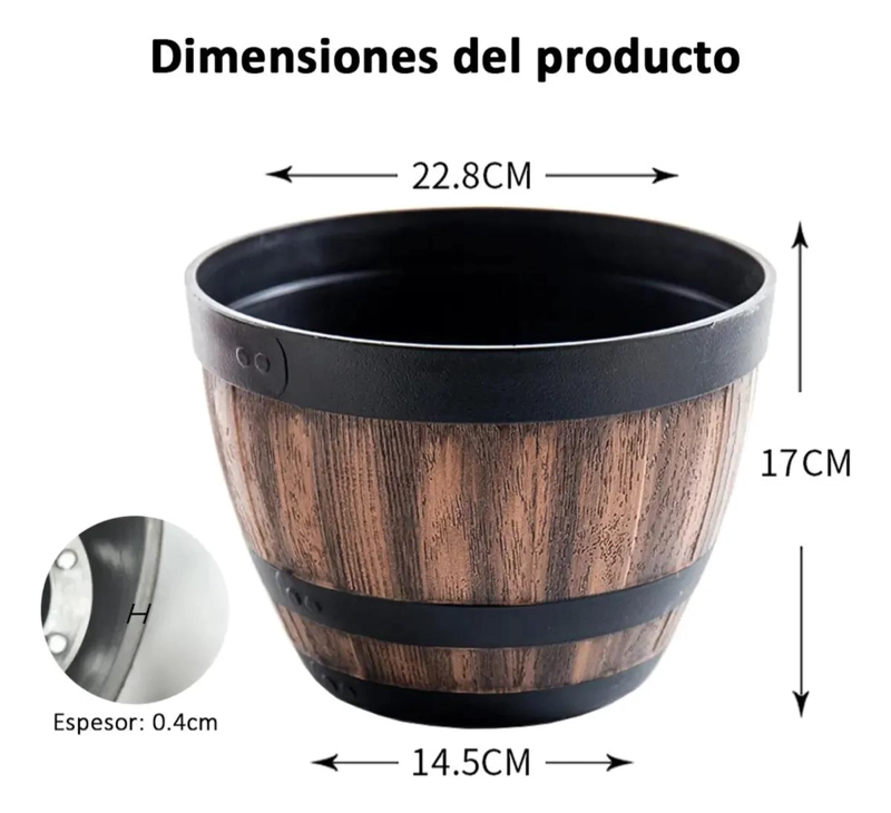 JUEGO DE 2 MACETAS DE BARRIL DE IMITACION MADERA PARA JARDIN - 2