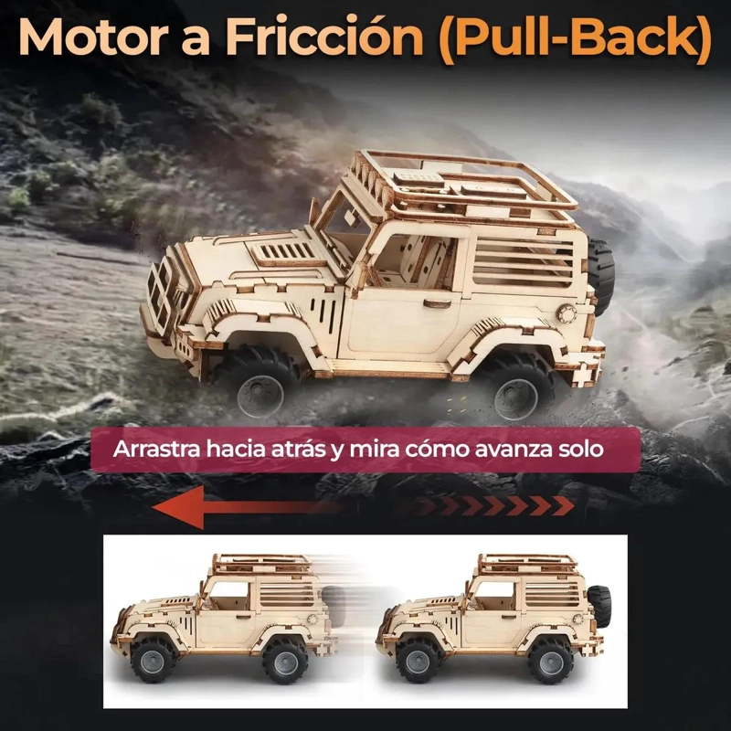 PUZZLE 3D JEEP ARMABLE DE MADERA CON MOTOR PULL BACK - 2