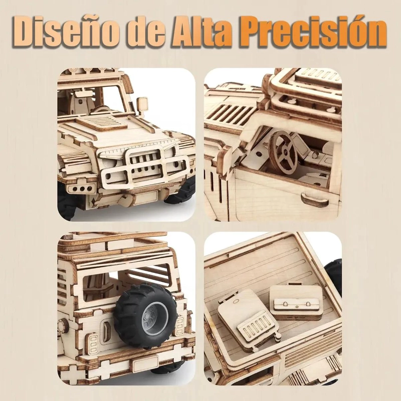 PUZZLE 3D JEEP ARMABLE DE MADERA CON MOTOR PULL BACK - 3