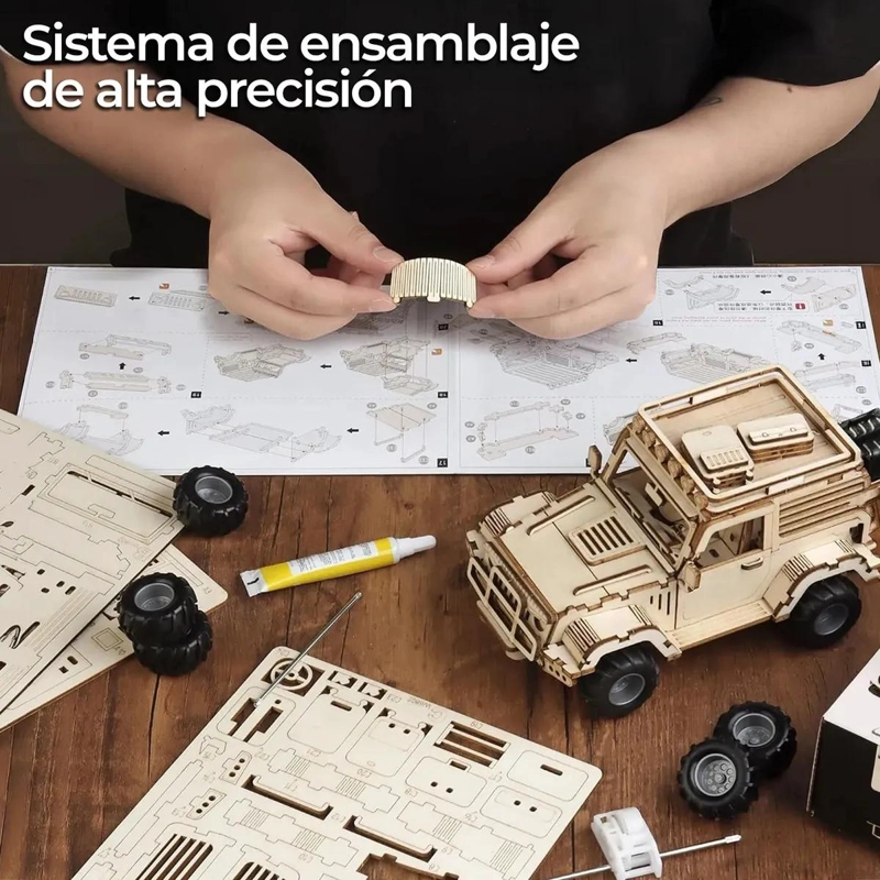 PUZZLE 3D JEEP ARMABLE DE MADERA CON MOTOR PULL BACK - 4