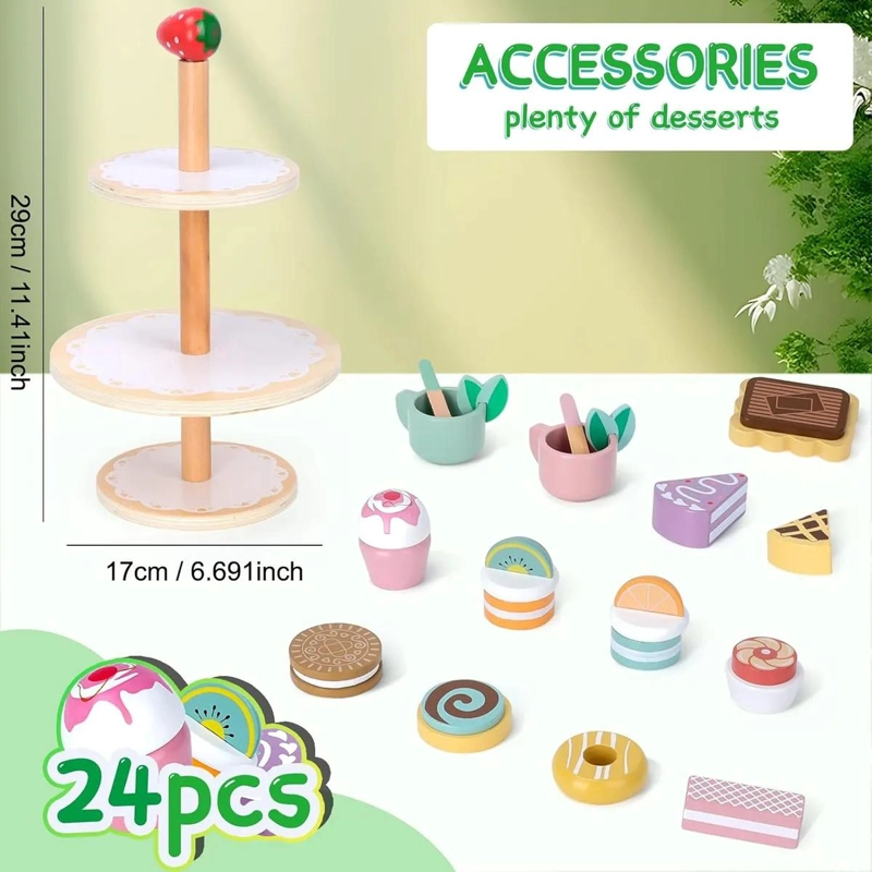 JUEGO DE TE  Y POSTRES DE MADERA PARA NIÑOS - 5