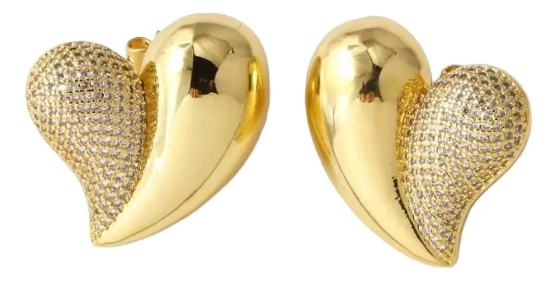 PENDIENTES DE CORAZON CHAPADOS EN COBRE 18K PARA MUJER - 1