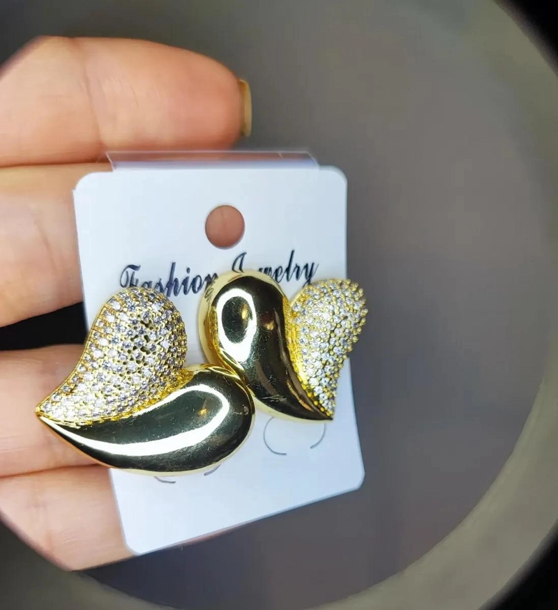 PENDIENTES DE CORAZON CHAPADOS EN COBRE 18K PARA MUJER - 3