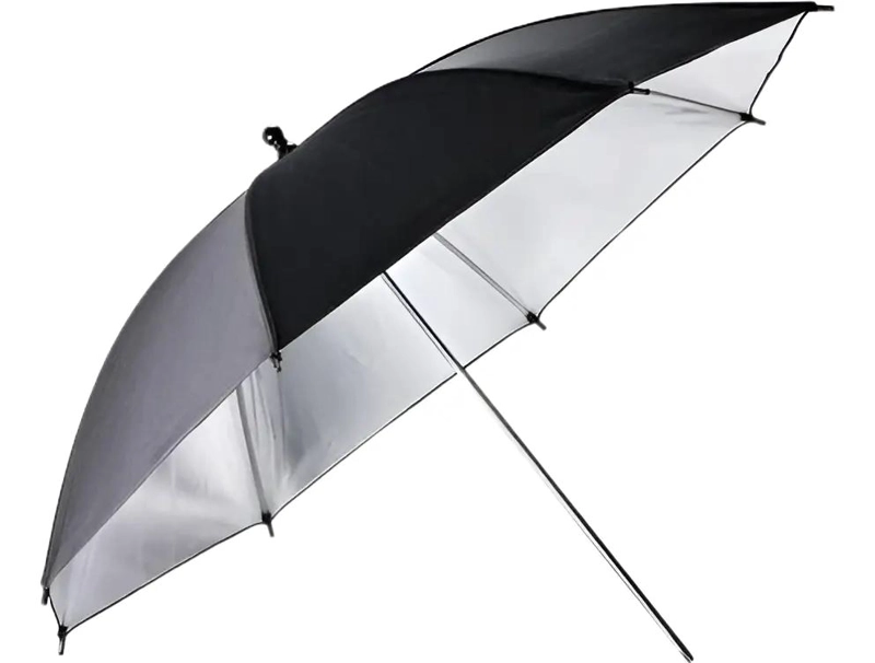 PARAGUAS FOTOGRAFICO NEGRO Y PLATA DE 84 CM PARA ESTUDIO - 1
