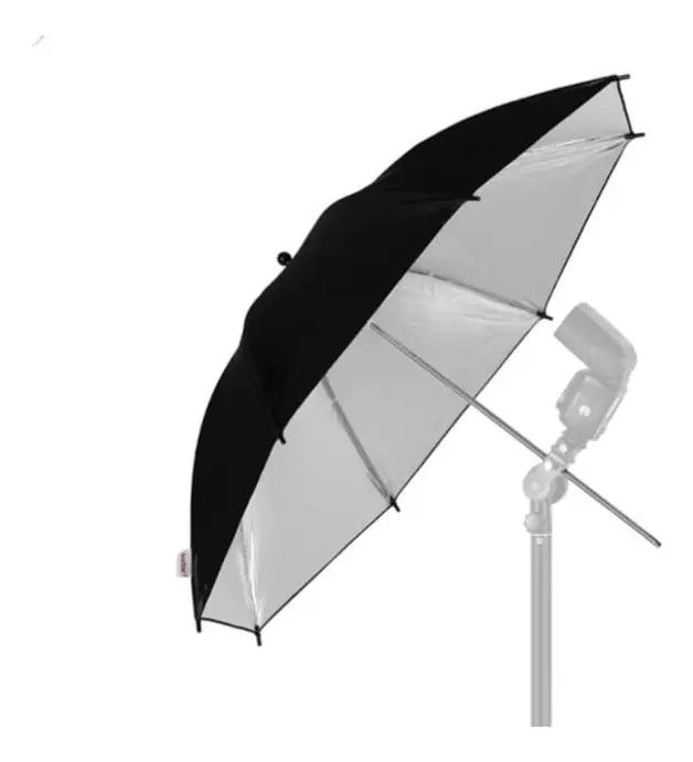PARAGUAS FOTOGRAFICO NEGRO Y PLATA DE 84 CM PARA ESTUDIO - 6