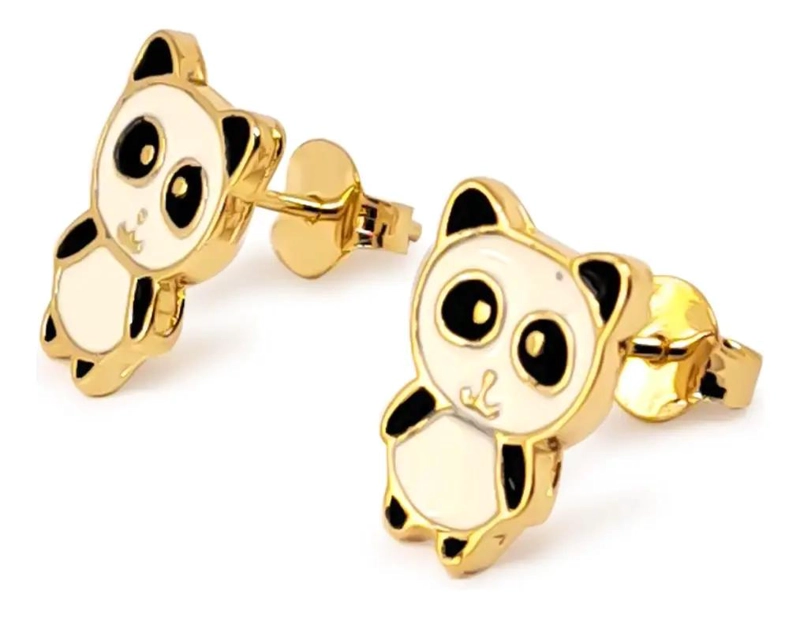 AROS PANDA ENCHAPADO EN ORO 18K HIPOALERGE NICOS - 1
