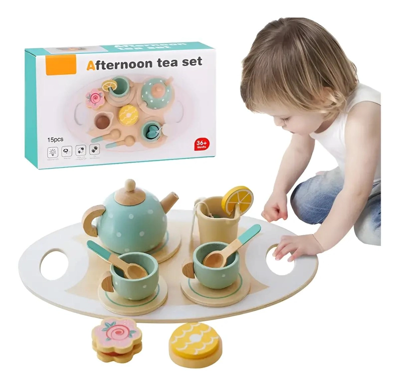 JUEGO DE TAZAS DE TE  DE MADERA PARA NIÑOS EDUCATIVO - 1