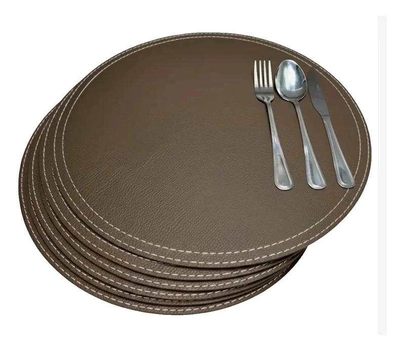 SET DE 6 MANTELES INDIVIDUALES REDONDOS DE ECO CUERO 38CM - 1