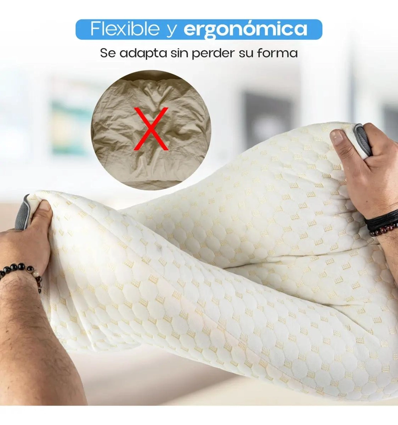 ALMOHADA CERVICAL ERGONOMICA LAVABLE COLOR BEIGE PARA SUEÑO REPARADOR - 2