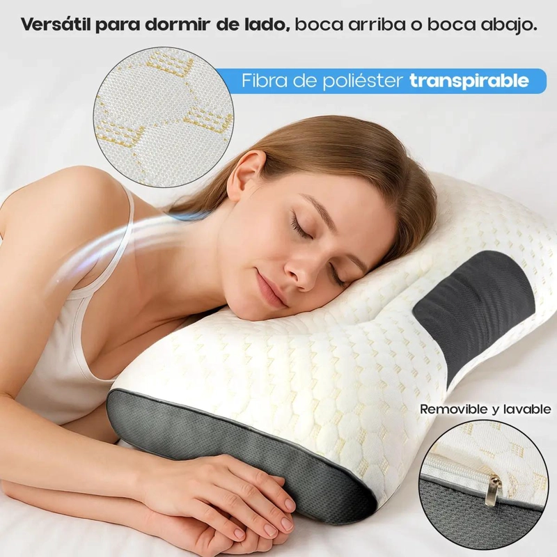 ALMOHADA CERVICAL ERGONOMICA LAVABLE COLOR BEIGE PARA SUEÑO REPARADOR - 5
