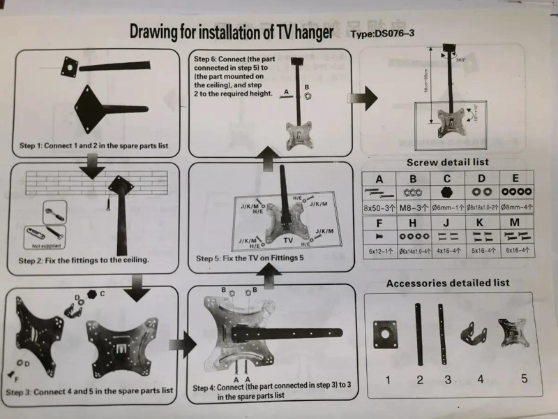 SOPORTE DE TECHO AJUSTABLE PARA TV DE 14 A 42 PULGADAS - 6