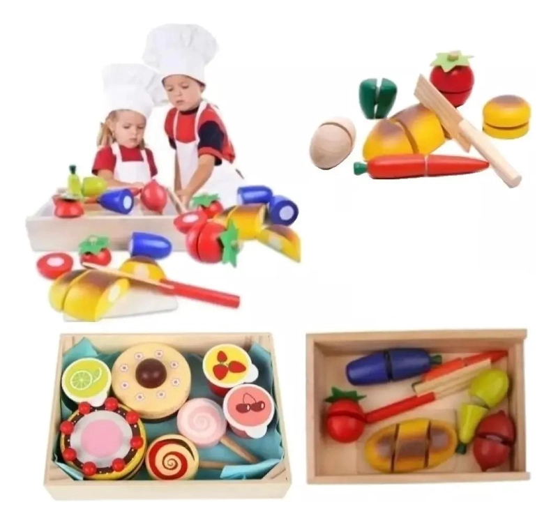 JUEGO DIDACTICO DE CORTE DE FRUTAS Y VERDURAS DE MADERA - 1