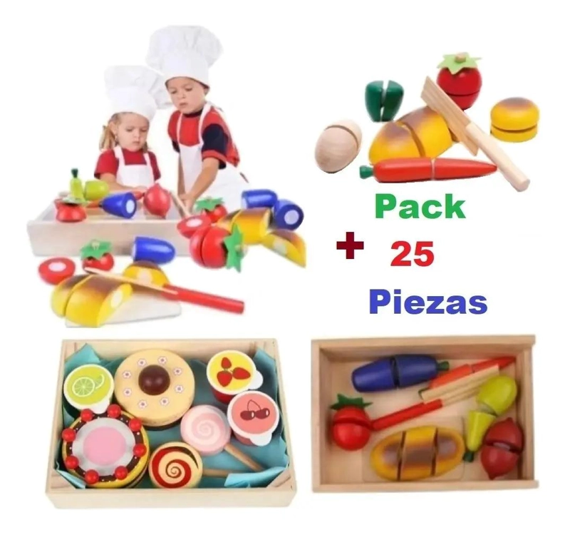 JUEGO DIDACTICO DE CORTE DE FRUTAS Y VERDURAS DE MADERA - 2