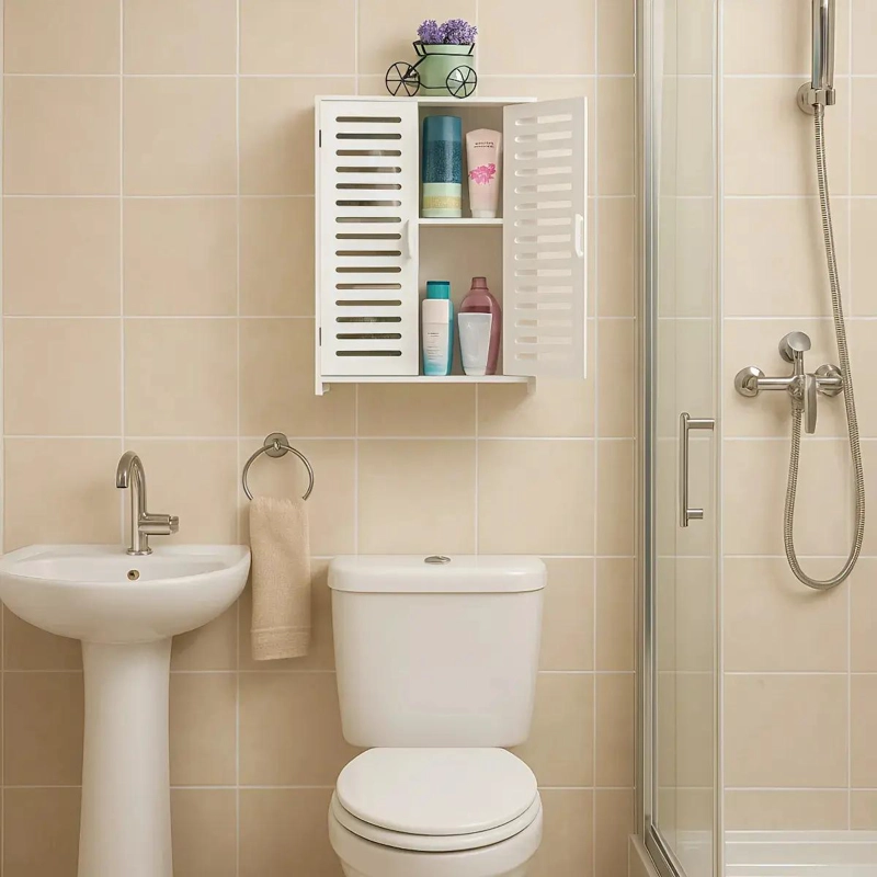 ORGANIZADOR COLGANTE PARA BAÑO CON ESTANTE BLANCO - 2