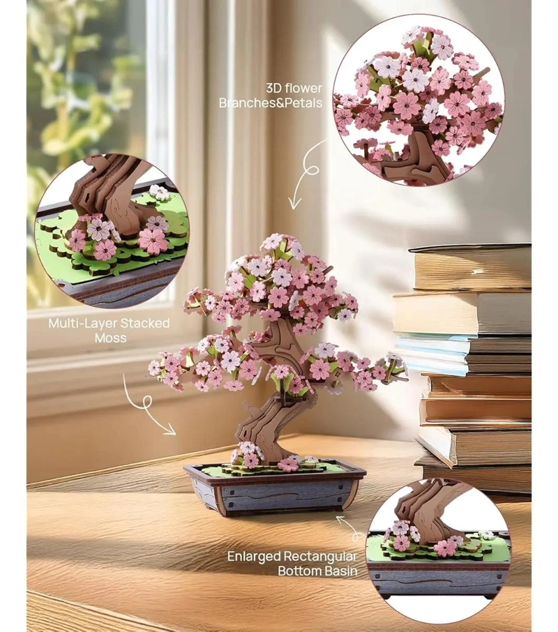 ROMPECABEZAS 3D DE MADERA BONSAI SAKURA PARA DECORACION CREATIVA - 4