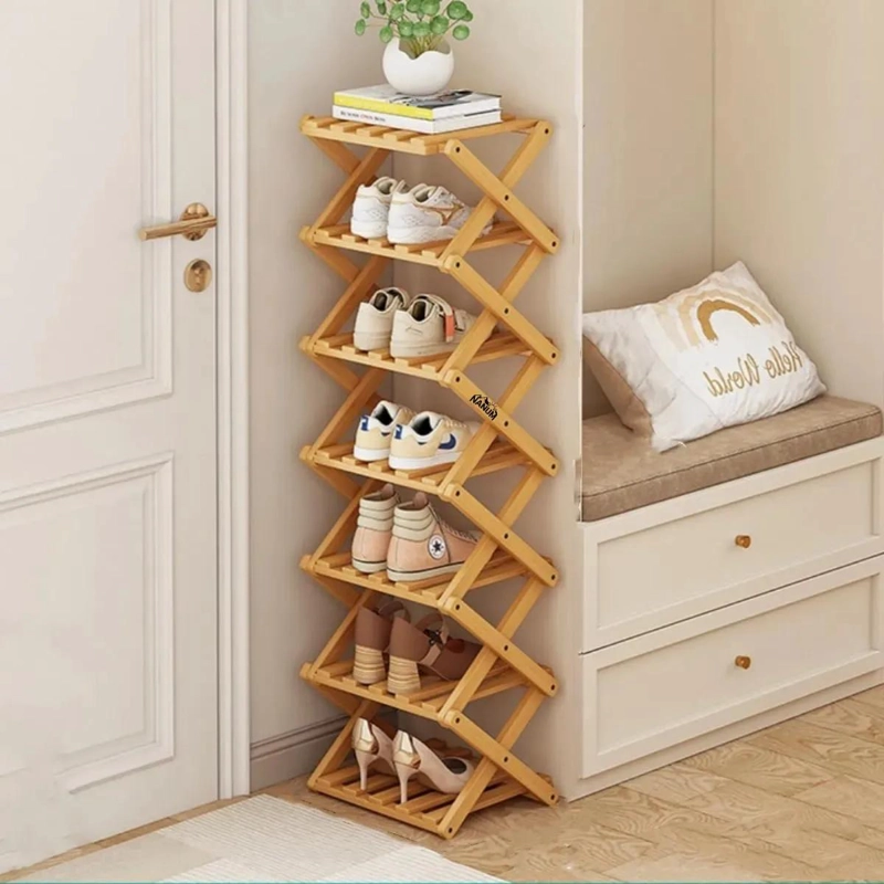 ZAPATERO PLEGABLE DE BAMBU 7 NIVELES PARA CALZADO Y DECORACION - 6