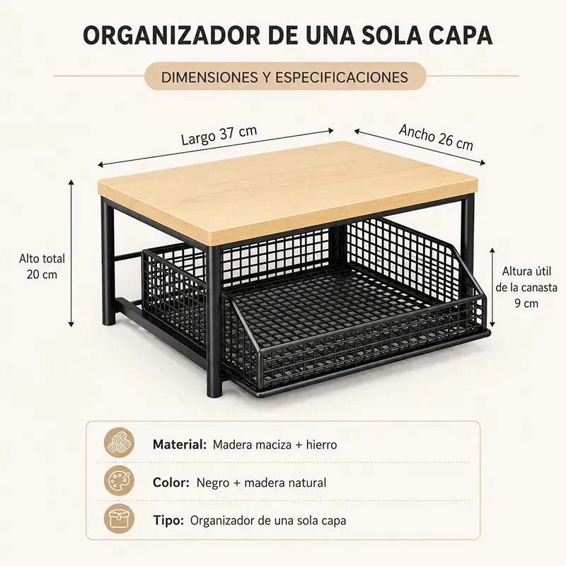 ESTANTE DE ESCRITORIO DE MADERA CON CANASTA DESLIZABLE - 2