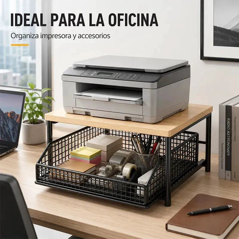 ESTANTE DE ESCRITORIO DE MADERA CON CANASTA DESLIZABLE - 3