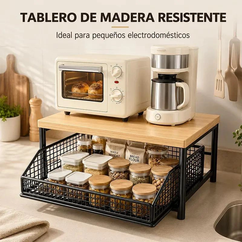 ESTANTE DE ESCRITORIO DE MADERA CON CANASTA DESLIZABLE - 4