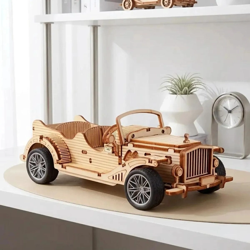 PUZZLE 3D MADERA AUTO RETRO ARMABLE CON MOTOR PULL BACK - 1