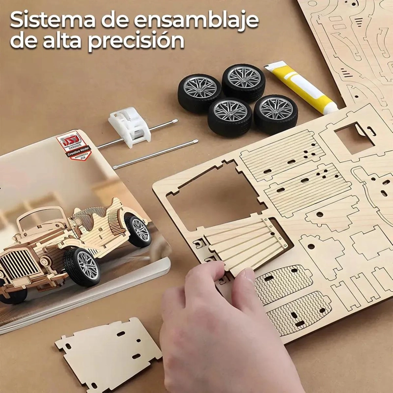 PUZZLE 3D MADERA AUTO RETRO ARMABLE CON MOTOR PULL BACK - 2