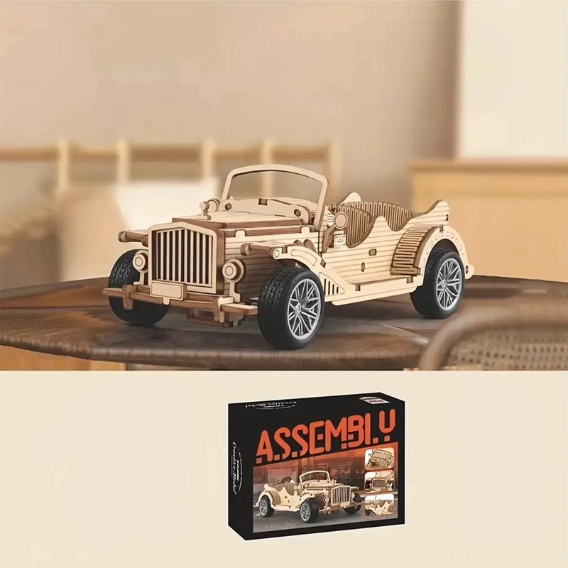 PUZZLE 3D MADERA AUTO RETRO ARMABLE CON MOTOR PULL BACK - 8