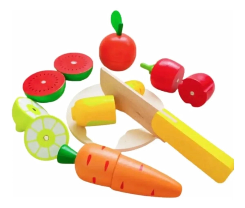 COCINA JUGUETE DIDACTICO DE MADERA CON FRUTAS Y VERDURAS - 1