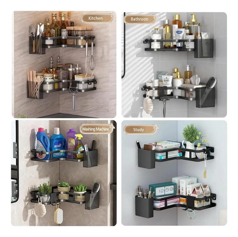 ORGANIZADOR ESQUINERO ADHESIVO DE ACERO INOXIDABLE PARA BAÑO Y COCINA - 2