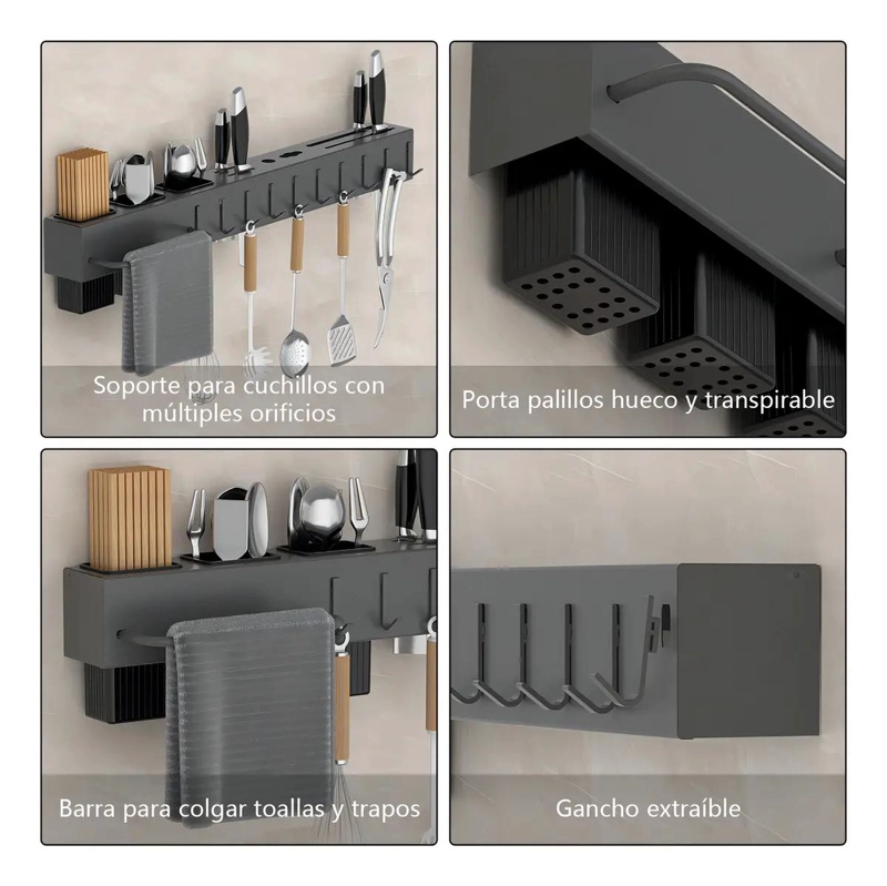 ORGANIZADOR DE COCINA PARA CUCHILLOS DE 60 CM EN GRIS OSCURO - 6