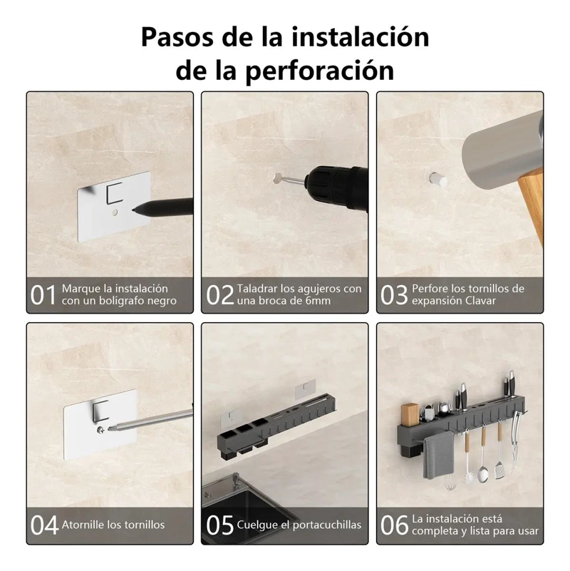 ORGANIZADOR DE COCINA PARA CUCHILLOS DE 60 CM EN GRIS OSCURO - 9