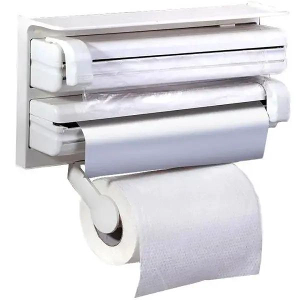 DISPENSADOR TRIPLE PARA PAPEL FILM, ALUMINIO Y TOALLA DE COCINA CON CORTADOR - 1