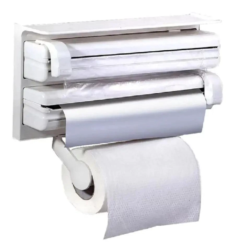 DISPENSADOR TRIPLE PARA PAPEL FILM, ALUMINIO Y TOALLA DE COCINA CON CORTADOR - 2