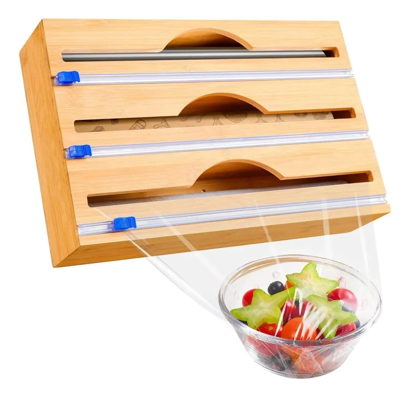 SOPORTE DE PAPEL DE ALUMINIO DE BAMBU NATURAL PARA COCINA - 1