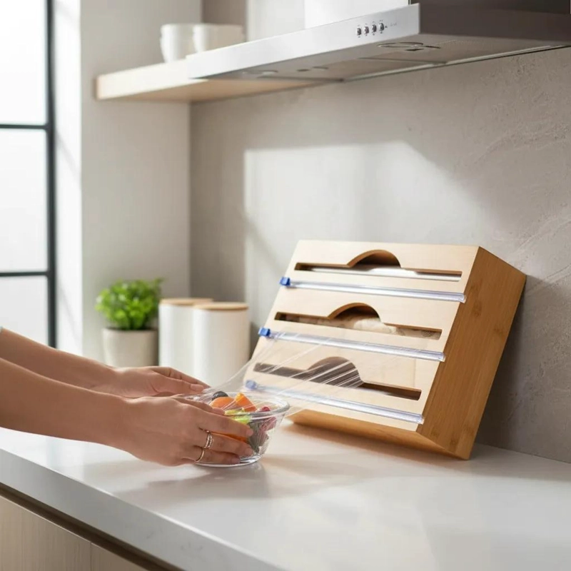 SOPORTE DE PAPEL DE ALUMINIO DE BAMBU NATURAL PARA COCINA - 2
