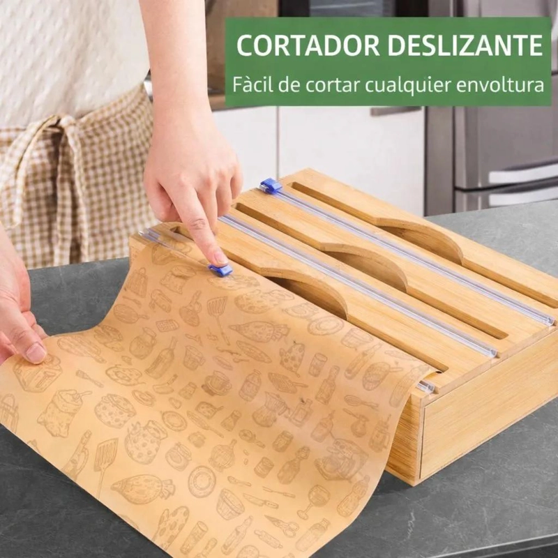 SOPORTE DE PAPEL DE ALUMINIO DE BAMBU NATURAL PARA COCINA - 3