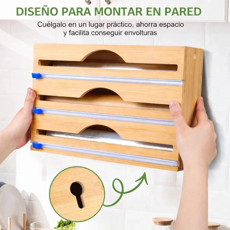 SOPORTE DE PAPEL DE ALUMINIO DE BAMBU NATURAL PARA COCINA - 4