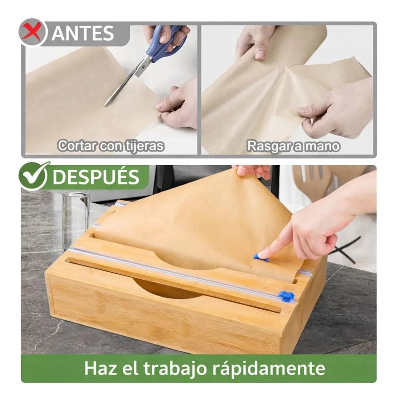 SOPORTE DE PAPEL DE ALUMINIO DE BAMBU NATURAL PARA COCINA - 6