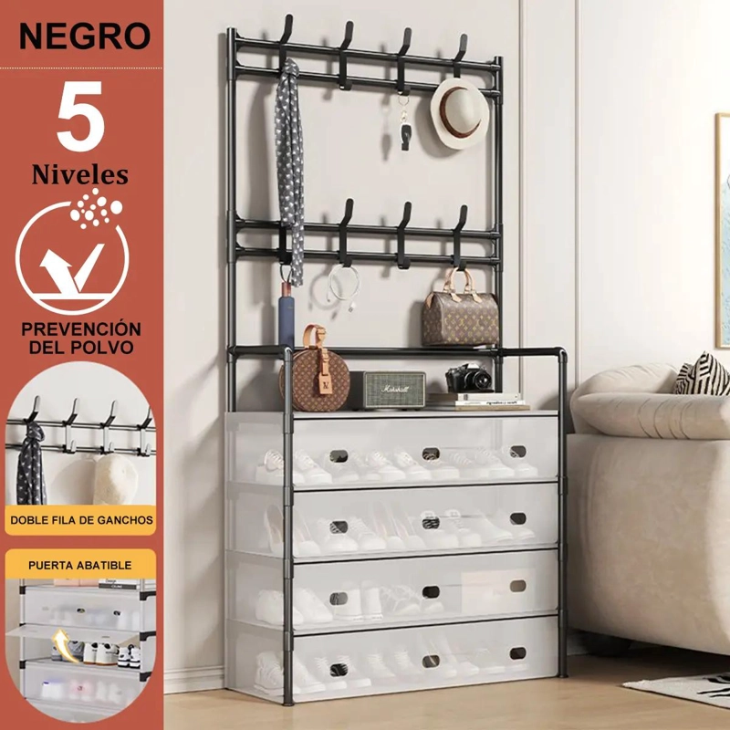 ZAPATERO ORGANIZADOR 5 NIVELES CON PERCHERO Y GANCHOS - 1