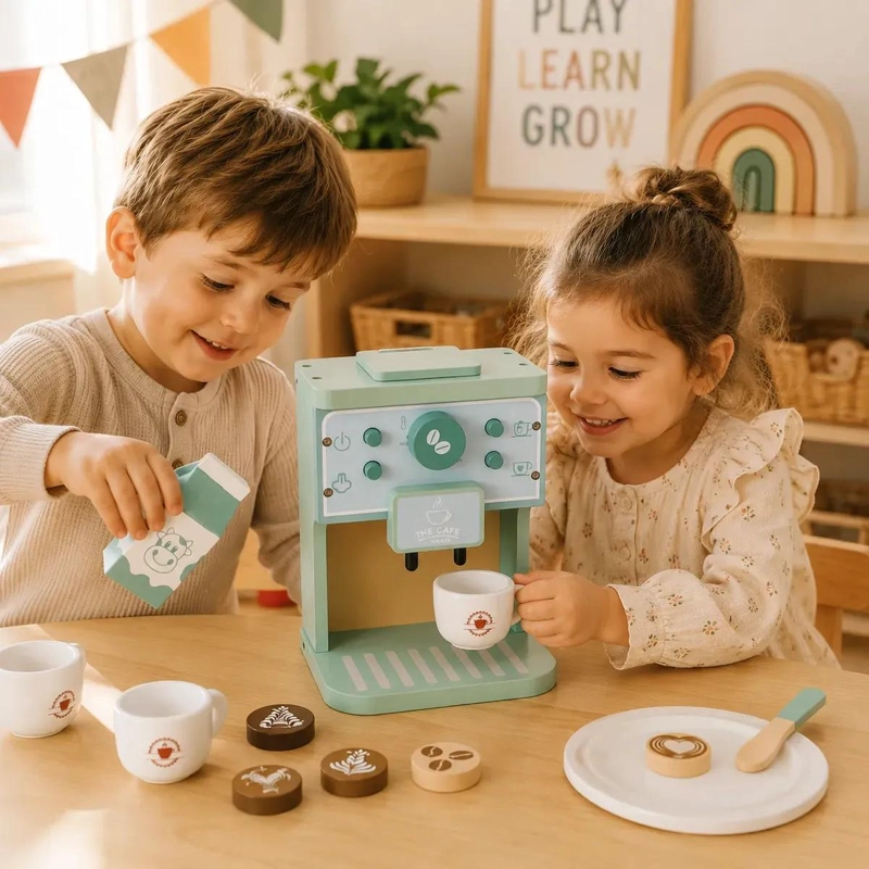 CAFETERA DE MADERA DIDACTICA PARA NIÑOS DE 2 A 4 AÑOS - 1
