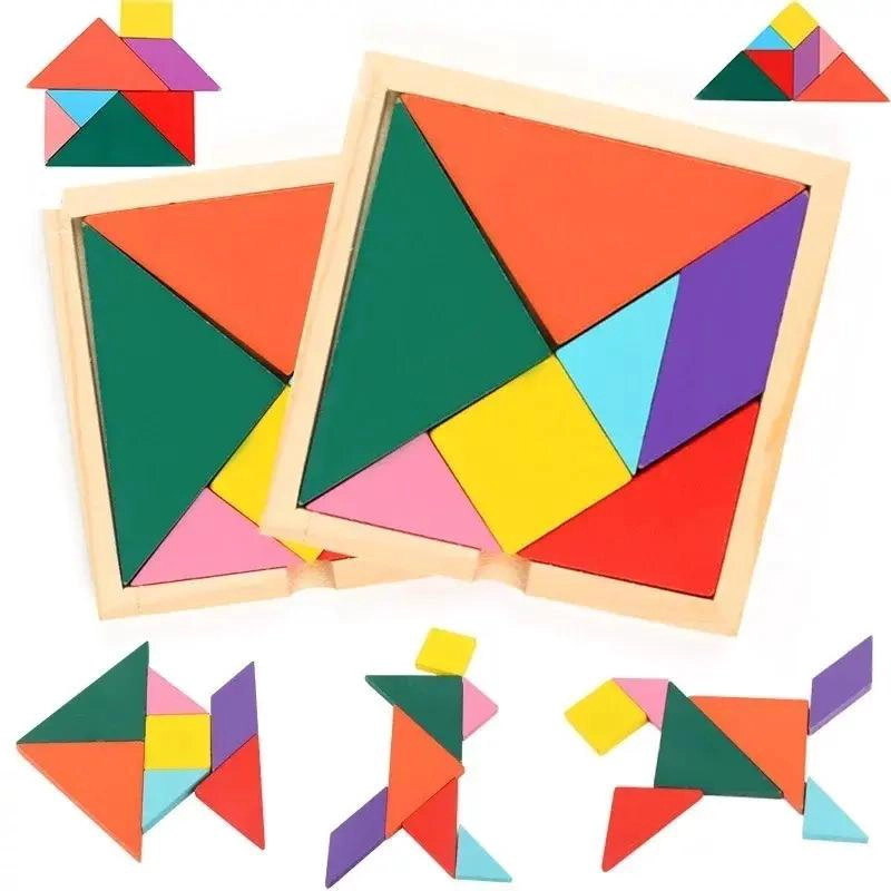 ROMPECABEZAS TANGRAM DE MADERA PARA NIÑOS CON 5 PIEZAS - 2